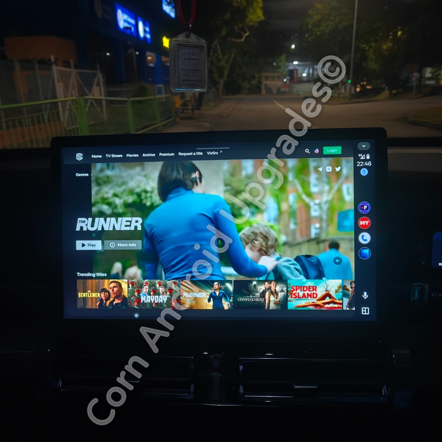 Customer car display showing an entertainment service in a full-screen layout